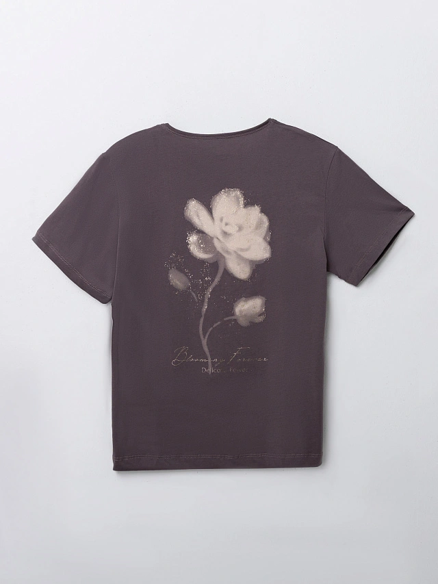 Футболка женская фиолетовая с принтом и надписью из хлопка - 8