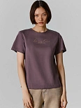 Футболка женская фиолетовая с принтом и надписью из хлопка