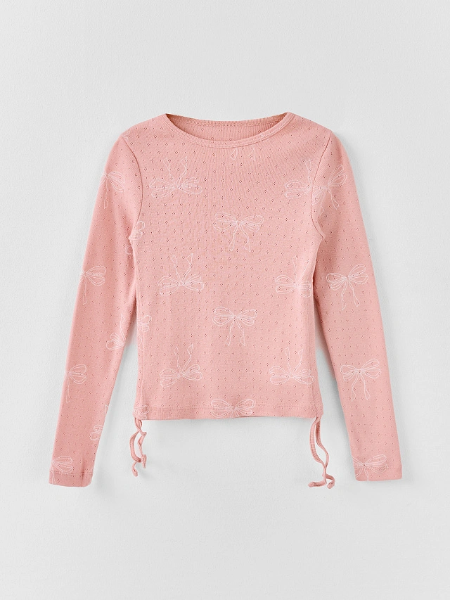 Джемпер для девочек розовый с принтом бантиков прилегающего силуэта - 5