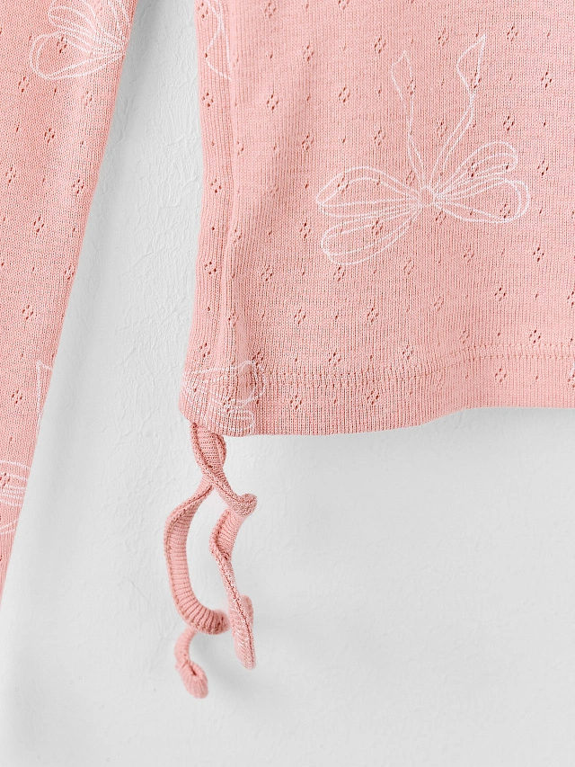 Джемпер для девочек розовый с принтом бантиков прилегающего силуэта - 6