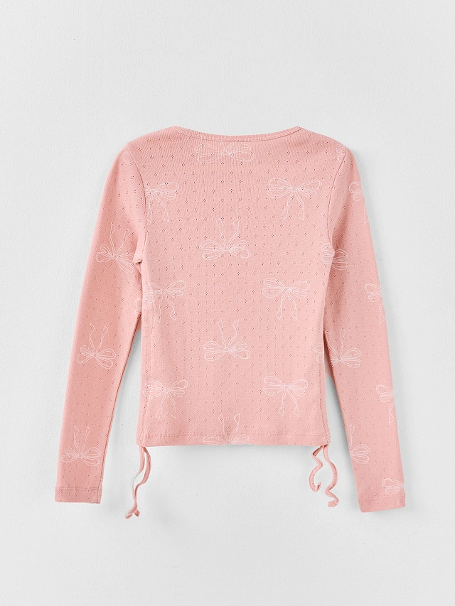 Джемпер для девочек розовый с принтом бантиков прилегающего силуэта - 7