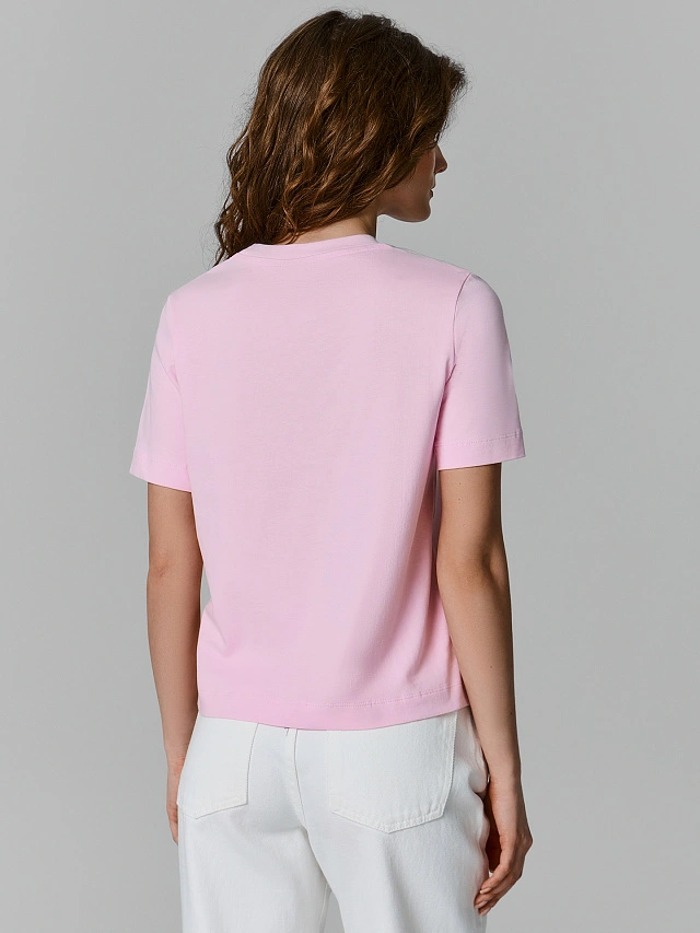Футболка женская розовая прямого кроя - 4