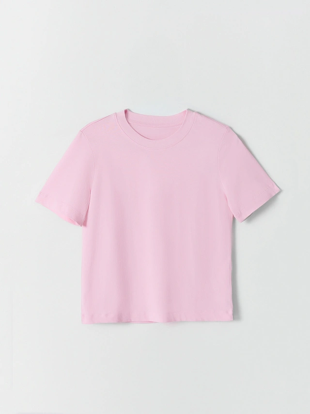Футболка женская розовая прямого кроя - 5
