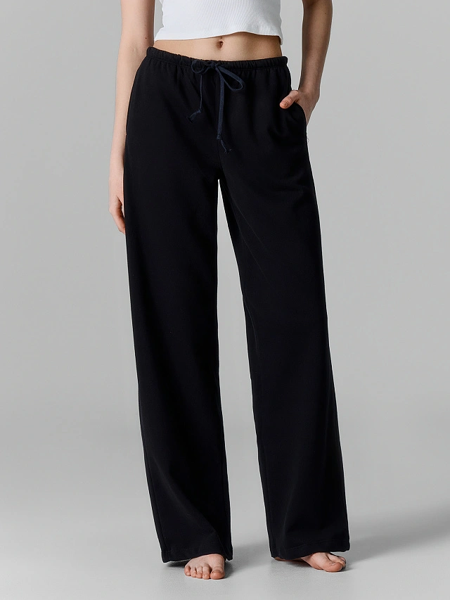 Брюки домашние женские черные свободного кроя - 3