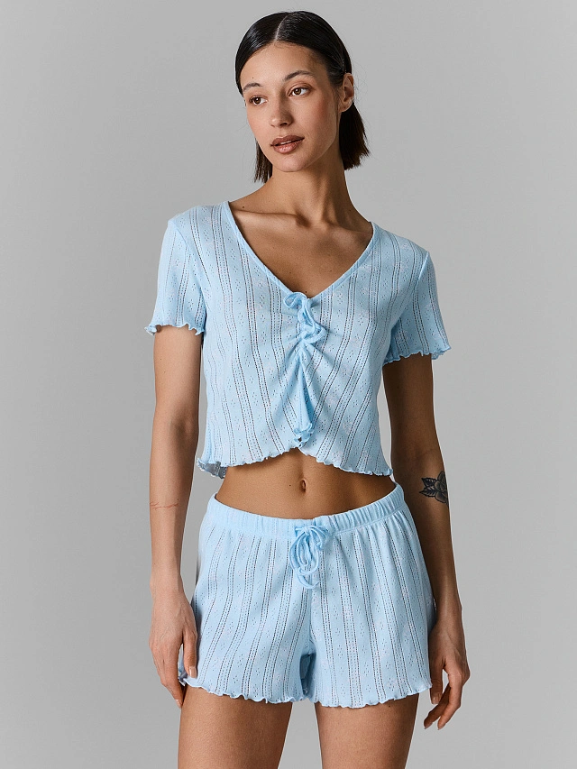 Комплект домашний женский голубой укороченный - 2