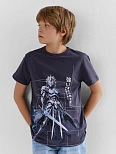 Футболка для мальчиков синяя с принтом прямого кроя из хлопка