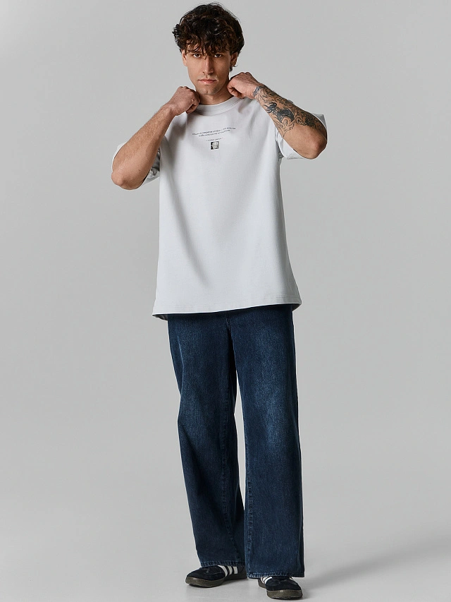 Футболка мужская белая с цитатой оверсайз - 3