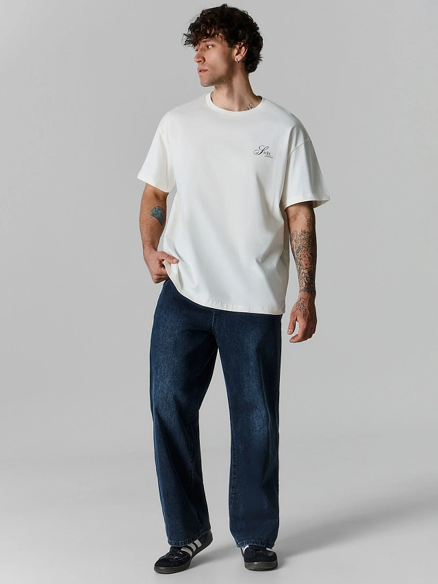 Футболка мужская бежевая с принтом на спине из 100% хлопка - 3