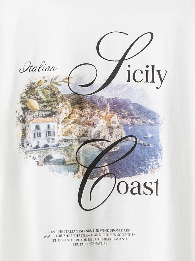 Футболка мужская бежевая с принтом на спине из 100% хлопка - 9