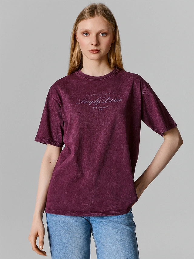 Футболка женская бордовая с обработкой эйсид - 4