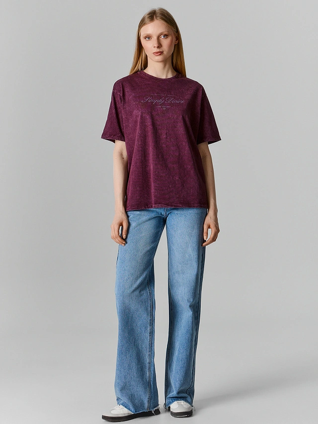 Футболка женская бордовая с обработкой эйсид - 5