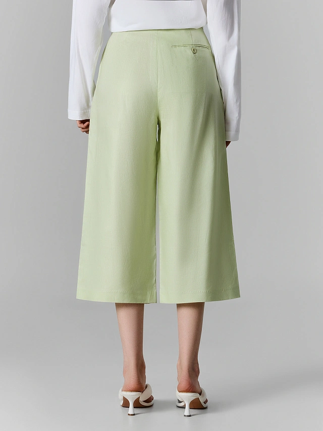 Брюки-кюлоты женские зеленые свободного кроя льняные - 3