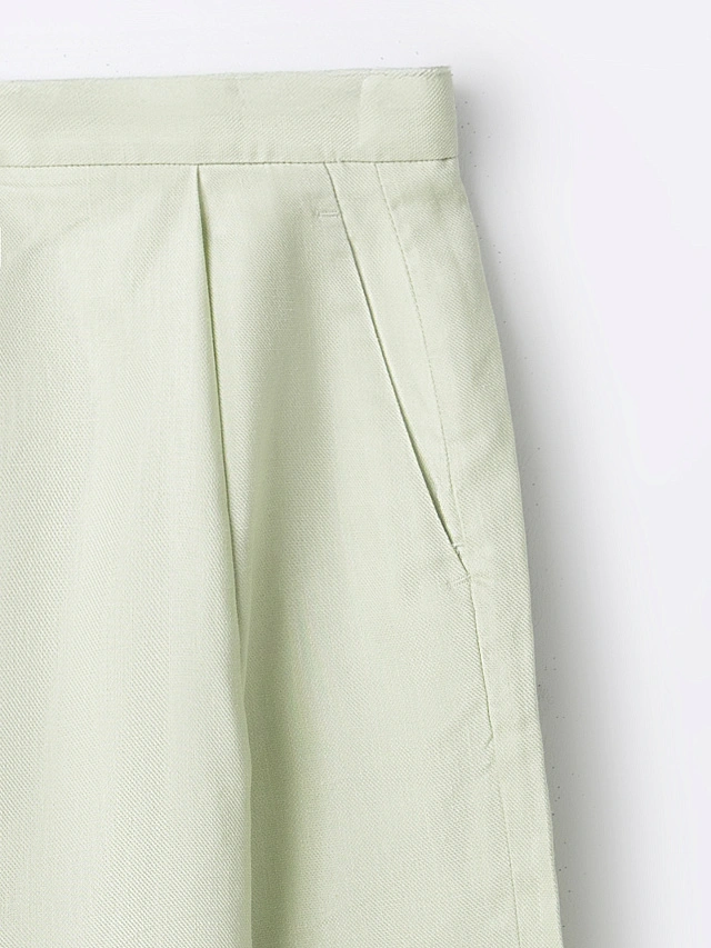 Брюки-кюлоты женские зеленые свободного кроя льняные - 5