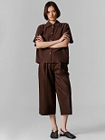 Брюки-кюлоты женские коричневые свободного кроя льняные