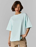 Футболка женская голубая однотонная оверсайз из 100% хлопка