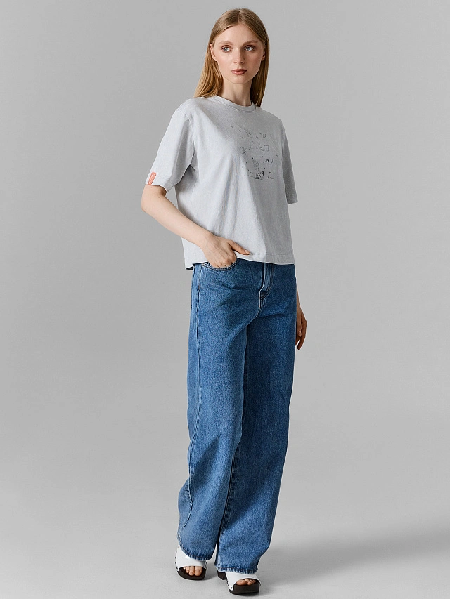 Футболка женская серая оверсайз - 2