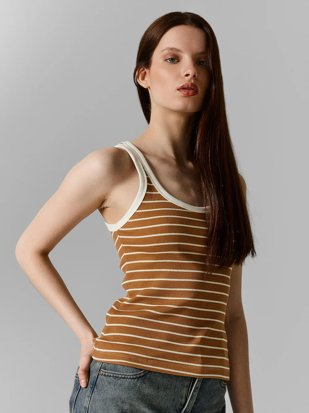 Топ женский коричневый в полоску