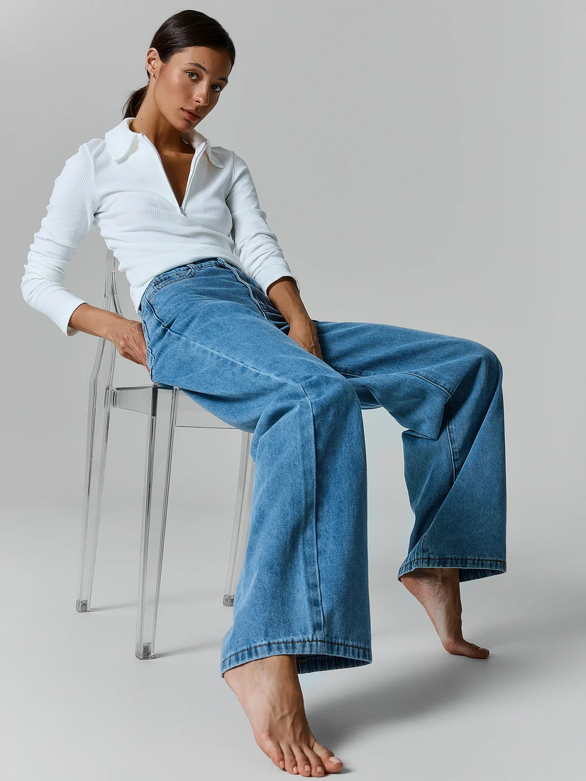 Джинсы Wide leg fit женские синие