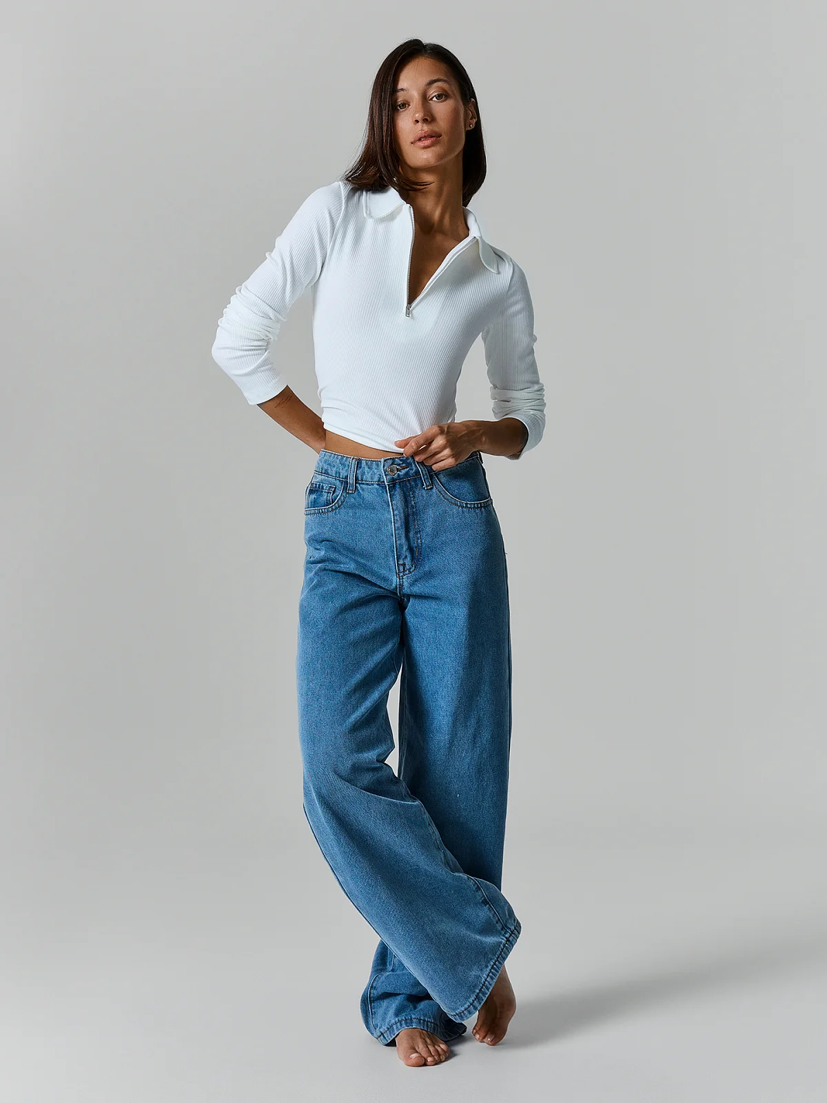 Джинсы Wide leg fit женские синие